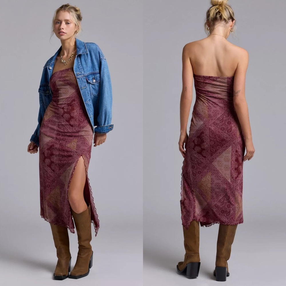 URBAN OUTFITTERS | Samara Mesh Strapless Midi Dress